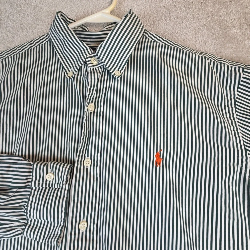 Ralph Lauren Mens Classic Fit Striped Button Down Shirt Green White Large L